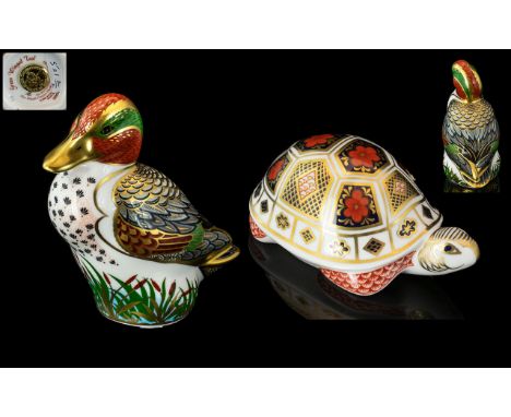 Royal Crown Derby Exclusive Pair of Handpainted Paper Weights, comprising 1.  'Green Winged Teal' gold stopper, date 2006.  H