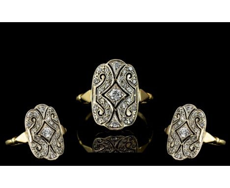 Ladies 18ct Gold Attractive Diamond Set Ornate Dress Ring. not Marked but Tests 18ct. The Diamond of Excellent Colour / Clari