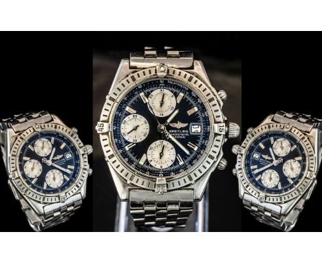 Breitling 1884 Gents Stainless Steel Automatic Chronograph - Chronometer Wrist Watch. Ref No A13352, Features Blue Dial Lumin