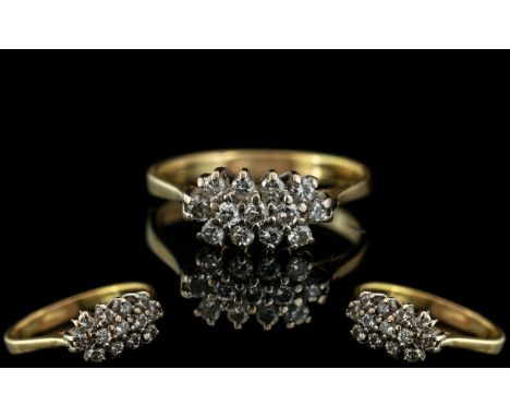 18ct Gold Diamond Cluster Ring, set with round modern brilliant cut diamonds, stamped 750.  Ring size N.