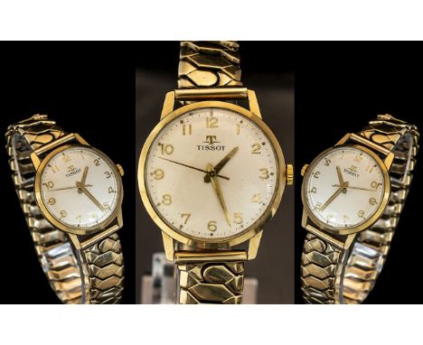 Tissot Gent's 9ct Gold Cased Mechanical Wind Wrist Watch with 9ct Gold front and back.  Expanding bracelet, wonderful conditi