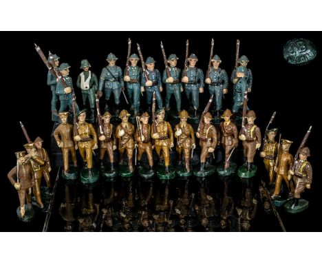 A Good Collection Of Antique Handpainted Military Toy Figures. Army Toy Soldiers - Factory Mark To Base