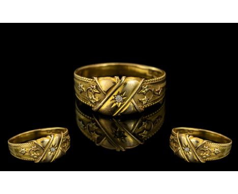 18ct Antique Diamond Ring set with a small diamond, fully hallmarked for Birmingham F 1905.  Ring size R/S.