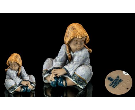 Lladro - Gres Hand Painted Figure ' Lazy Day ' Model No 2210. Issued 1991. Height 6.75 Inches.