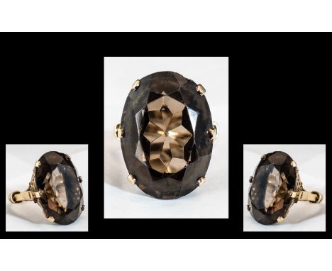 A Fine Large Smoky Topaz Ring, Set In a Solid 9ct Gold Shank with Full Hallmark for 9.375. Est Topaz Weight 10,00 cts. Ring S