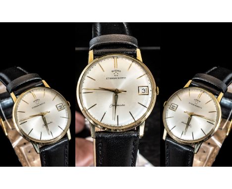 Birks - Eterna - Matic Centenaire With Gold Plated Case - Mechanical Gents Wrist Watch with Later Black Leather Strap. c.1960