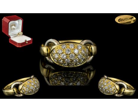 Cartier - Signed 18ct Gold and Diamond Set Dress Ring. Stamped Cartier to Interior of Shank, With Full Hallmark for 750 - 18c