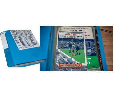 A Folder Containing a Collection of Cup Final Football Programmes, to include 1952 Arsenal v Newcastle, 1954 Preston v West B