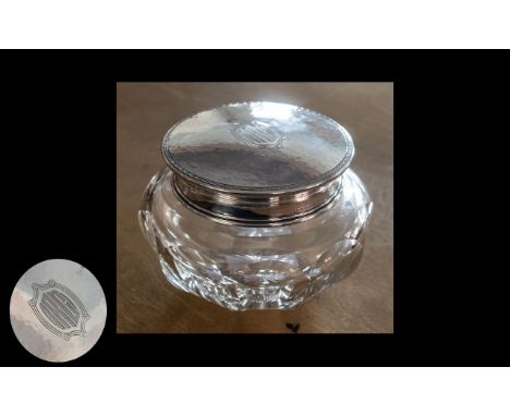 Cut Glass Octagon Dish - With a Sterling Silver Lid. Approx Size 4.5 Inches Diameter &amp; With Lid 3 Inches High. The Silver