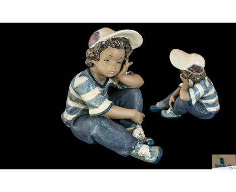 Lladro - Gres Hand Painted Figure ' Long Day ' Model No 2209. Issued 1991. Height 7.5 Inches - 18.75 cms. 