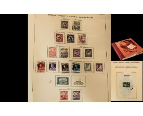 Stamp interest: Old Schaubek stamp album of Hunagrian stamps. Please see the first page! Includes three lithographed Franz Jo