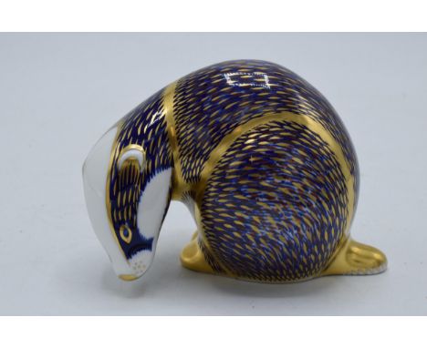 Royal Crown Derby paperweight Badger, first quality with gold stopper.  In good condition with no obvious damage or restorati