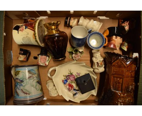 A collection of pottery to include Goebel Nutcracker  / toy soldier, Crown Devon musical tankard, stoneware studio tankard an