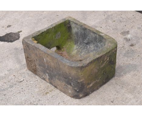 Early 20th century Staffordshire blue clay animal trough of D-end form, 44 x 34 x 23cm tall.  In good condition with some sig