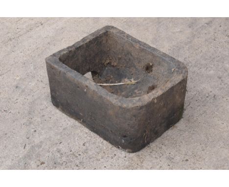 Early 20th century Staffordshire blue clay animal trough of D-end form, 44 x 34 x 23cm tall.  In good condition with some sig