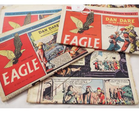 A First Edition 'Eagle' comic dated 14th April 1950 featuring Dan Dare, together with early Eagle comics Volume 3, No 16 1952