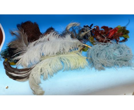 An ostrich feather quill with gilt handle; a similar pen and other items
