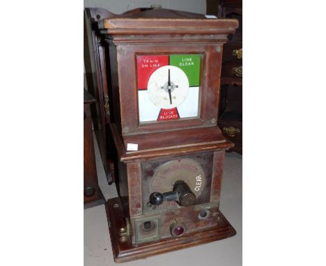 A pre-war mahogany cased line signaller with red/green/white enamel dial