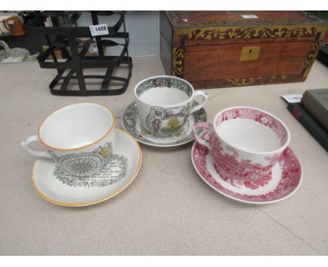 Three Adams oversized cups and saucers including harvest and nautical themes