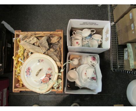 Three boxes of mixed ceramics to include Swinnertons dinner service, retro stacking cups and saucers, etc       