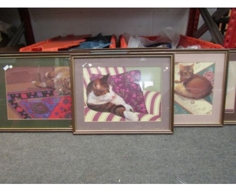 Six coloured prints of cats, all framed and glazed (6) 