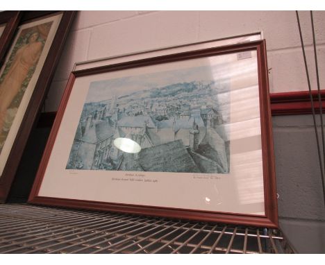Two limited edition prints, Charles Bones P.R.I. A.R.C.A. "Farnham Rooftop's" 65/850 and "Dark Horse", both framed and glazed