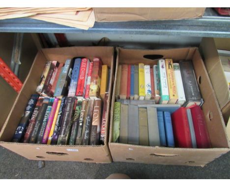 Two boxes of mainly crime fiction, first editions etc including Dorothy Sayers, Ellery Queen, Donna Leon, lee Child, George M