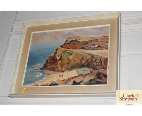 An oil on board depicting a seascape 
