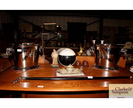 A pair of plated oval Champagne coolers with ring handles 