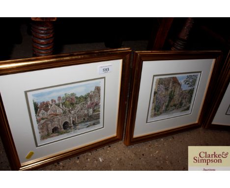 Four pencil signed limited edition prints contained in gilt frames 