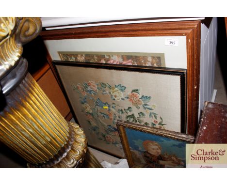 Three framed and glazed tapestry and embroideries 