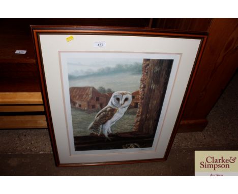 After Ian Nathan, pencil signed limited edition print depicting a barn owl entitled "Welcome Return"