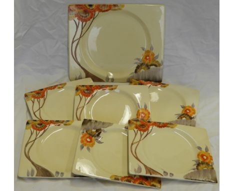 CLARICE CLIFF THE BIARRITZ RHODANTHE 7 PCE SANDWICH SET 