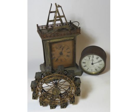WURTTEMBURG PATENT NO. 8756900 TINPLATE FERRIS WHEEL TIME PIECE A/F & OLD ALARM CLOCK INSET 