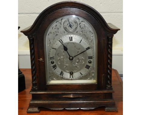 OAK BRACKET CLOCK WITH ETCHED METAL FACE & DIAL 