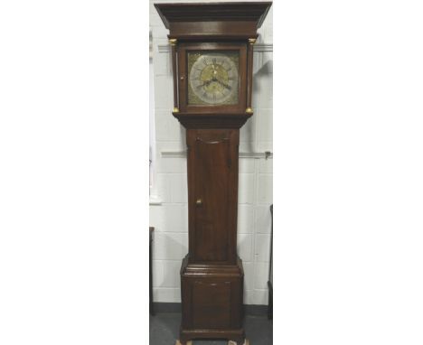 OAK LONGCASE CLOCK BY ROBERTS OF OTLEY 1742 WITH ETCHED BRASS FACE WHITE METAL CHAPTER RING