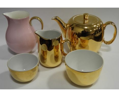 4 PCE GOLD COLOUR ROYAL WORCESTER TEASET & WEDGEWOOD JUG 