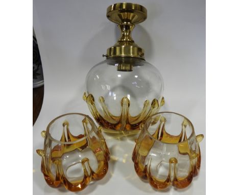 ITALIAN DRIP YELLOW GLASS CEILING LIGHT FITTING & 2 SHADES 