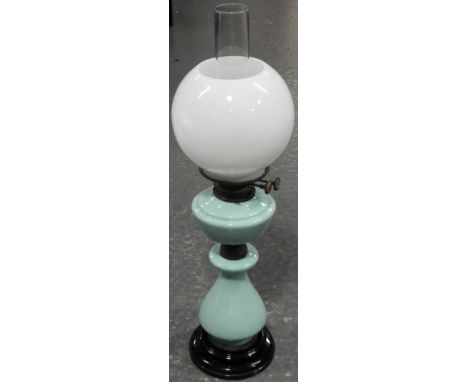 OPAQUE TURQUOISE GLASS OIL LAMP 