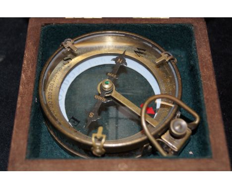 Cased brass map reader and compass 