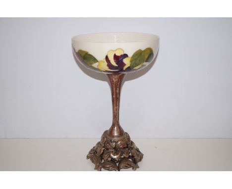Moorcroft bowl with applied pedestal in the Hibiscus pattern, height 32cm, diameter 20cm 