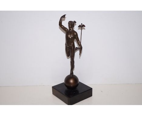 Bronze figure of Mercury on a marble base 28cm