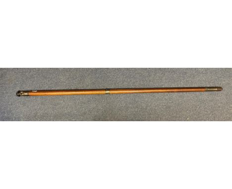 A late 19th/early 20th century mahogany walking cane/tripod, makers mark for Husbands of Bristol, 124 cm highSome wear and ta