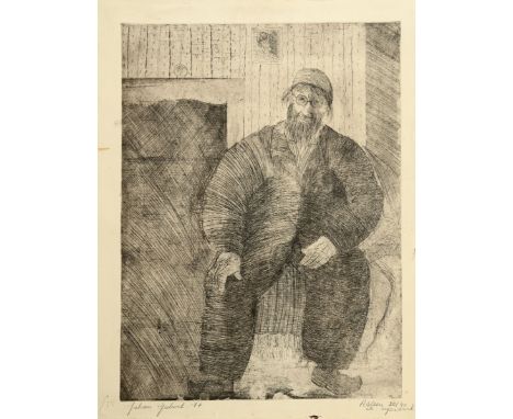 Johann Gober, portrait of a Jewish man, print 2/40, 62 x 48 cmTear and a small hole just to the left of the signature, variou