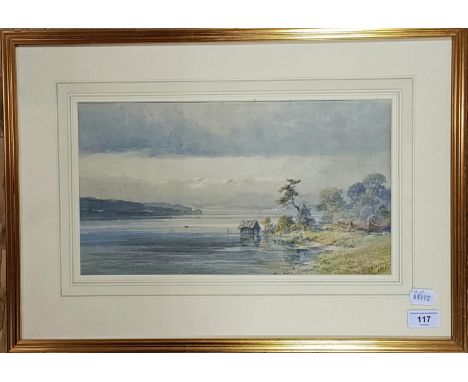 Edward Theodore Compton (British 1849-1921), a lake scene, watercolour, signed and dated 1886, 22 x 39 cm, Swan Gallery label