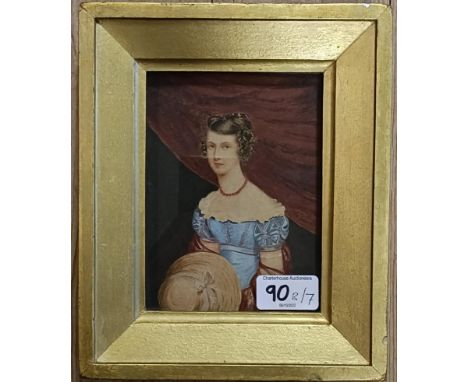 English School, 19th century, a half length portrait of a lady, watercolour, 14.5 x 10.5 cm, a late 17th century coloured eng