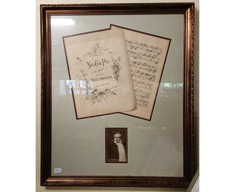 A framed music score, and assorted pictures and prints (qty) 
