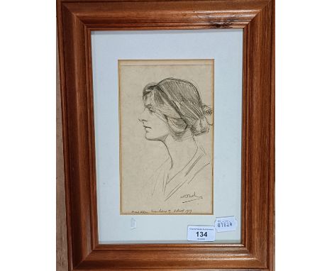 Arthur Royce Bradbury (British 1892-1977), portrait of a lady, charcoal, signed, 20 x 13 cm 