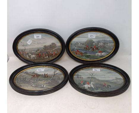 A set of four 19th century oval hunting prints, 25 x 16 cm (4) 