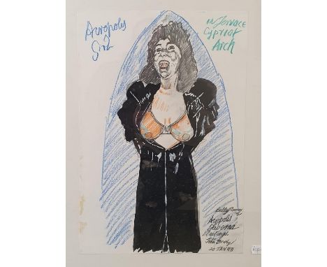 John Randall Bratby (British 1928-1992), Belly Dancer of Acropolis Taverna, Hastings, watercolour and mixed crayon on paper, 